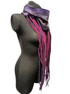 Botanical Print Felted Wool Wrap, Hand Painted Silk Scarf