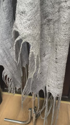 Gray Alpaca Wool Felted Scarf with Tassels