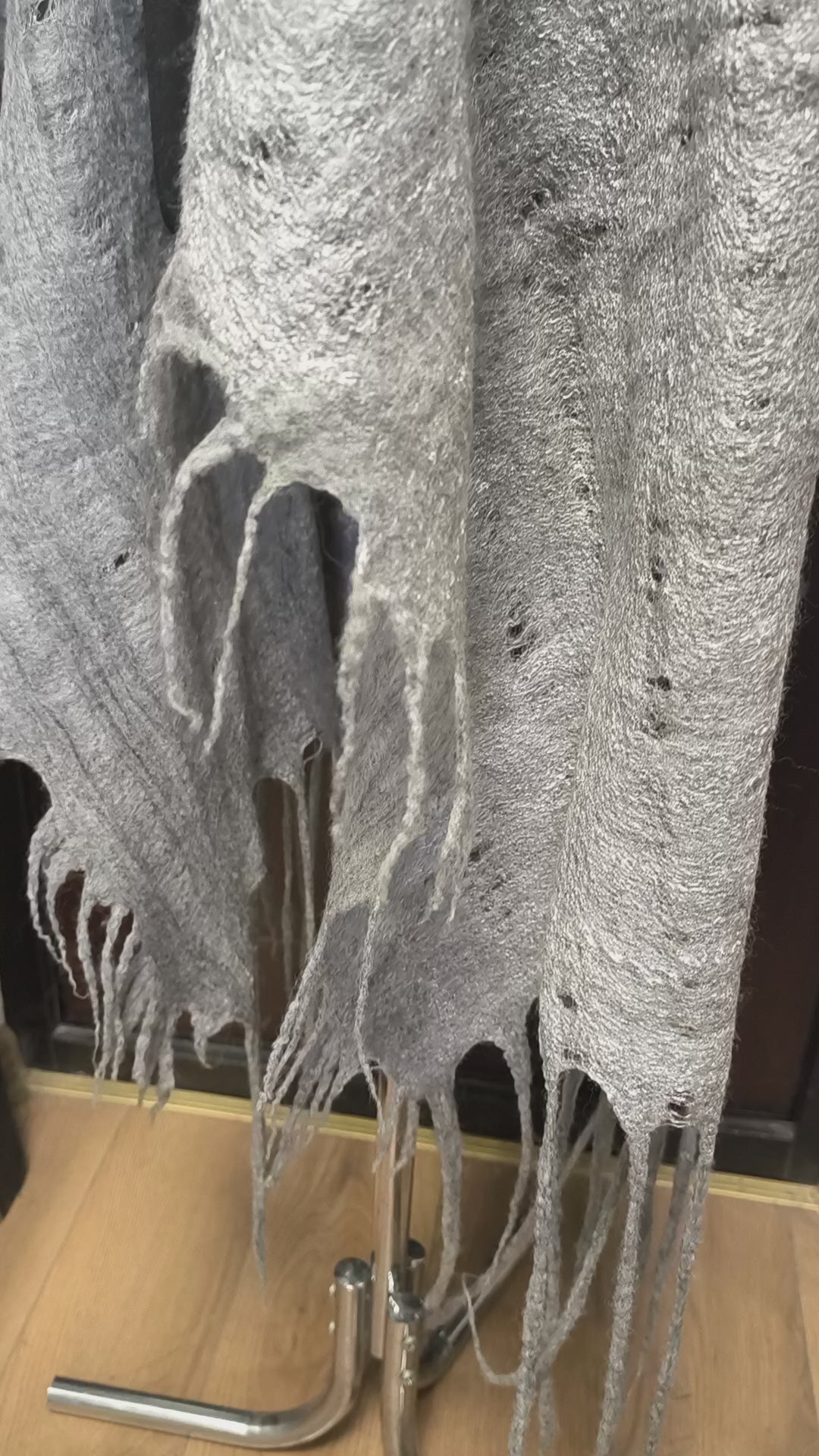 Gray Alpaca Wool Felted Scarf with Tassels