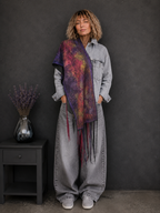 Botanical Print Felted Wool Wrap, Hand Painted Silk Scarf
