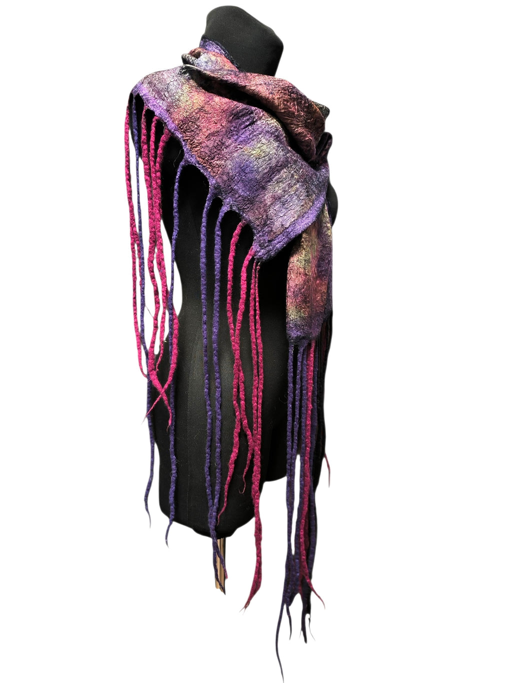 Botanical Print Felted Wool Wrap, Hand Painted Silk Scarf