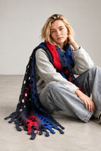 Navy Blue Red Merino Wool Scarf