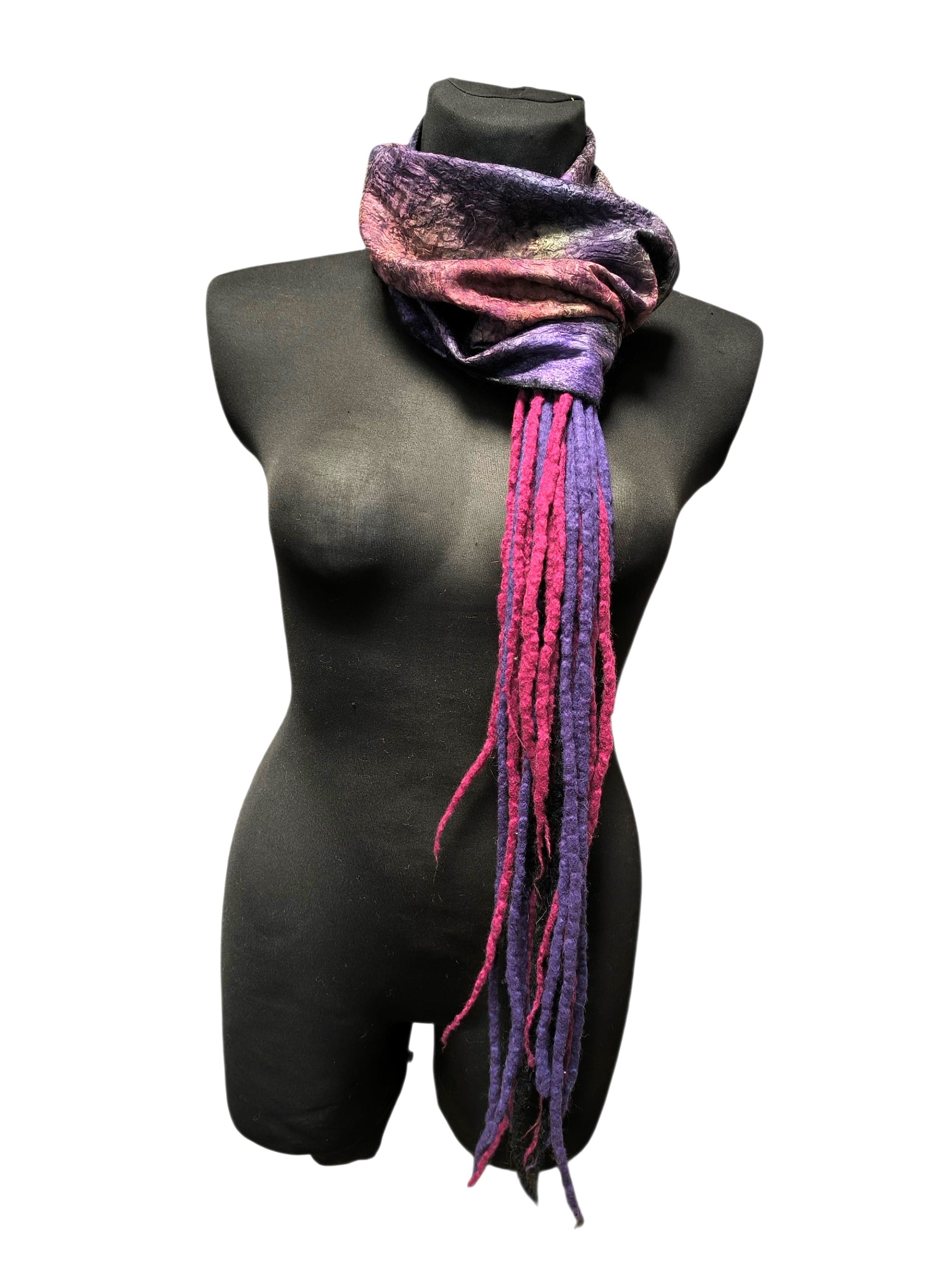 Botanical Print Felted Wool Wrap, Hand Painted Silk Scarf