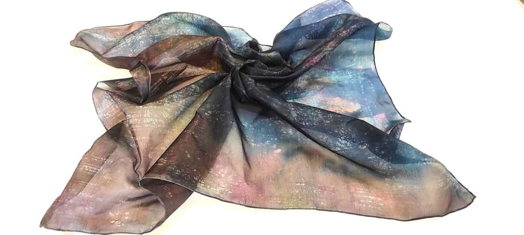 Dark Blue Hand-painted silk scarf