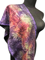 Botanical Print Felted Wool Wrap, Hand Painted Silk Scarf