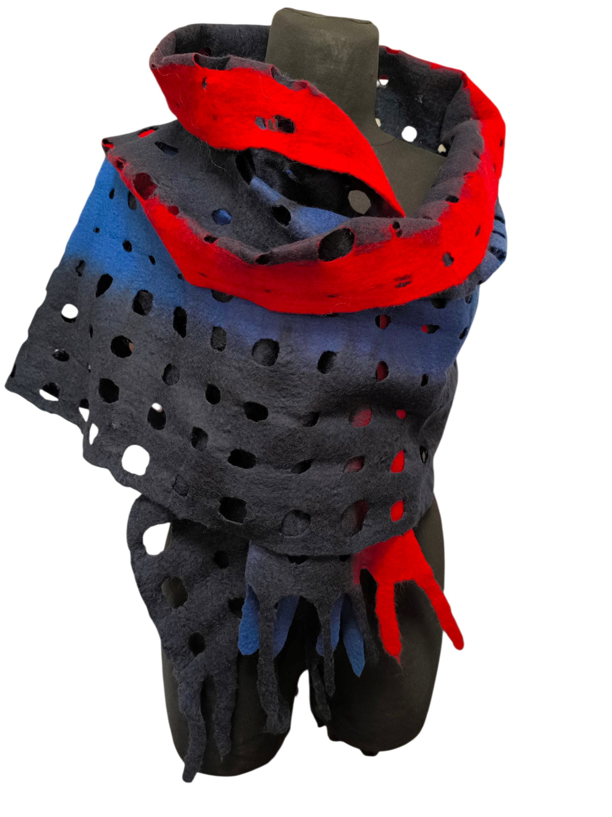 Navy Blue Red Merino Wool Scarf