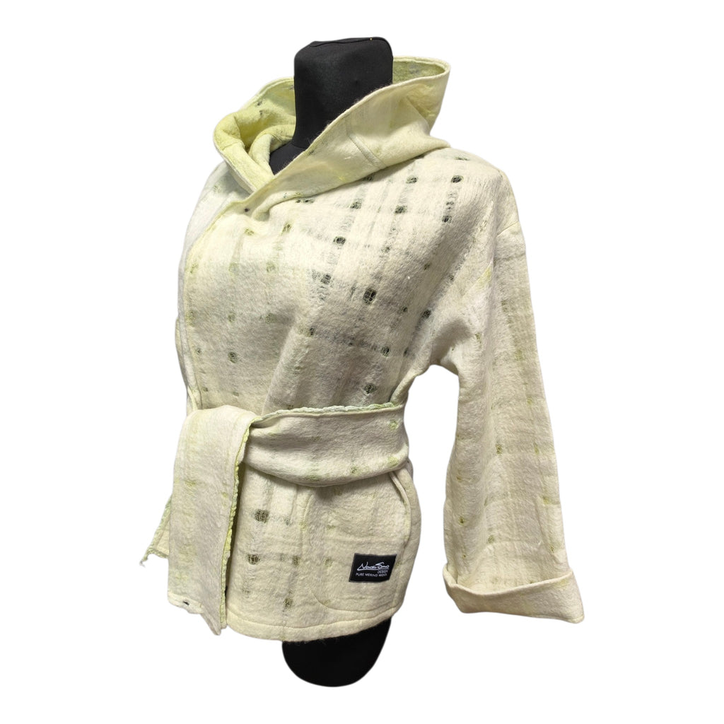 Balta merino vilnos kimono striukė su gobtuvu