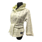 Balta merino vilnos kimono striukė su gobtuvu