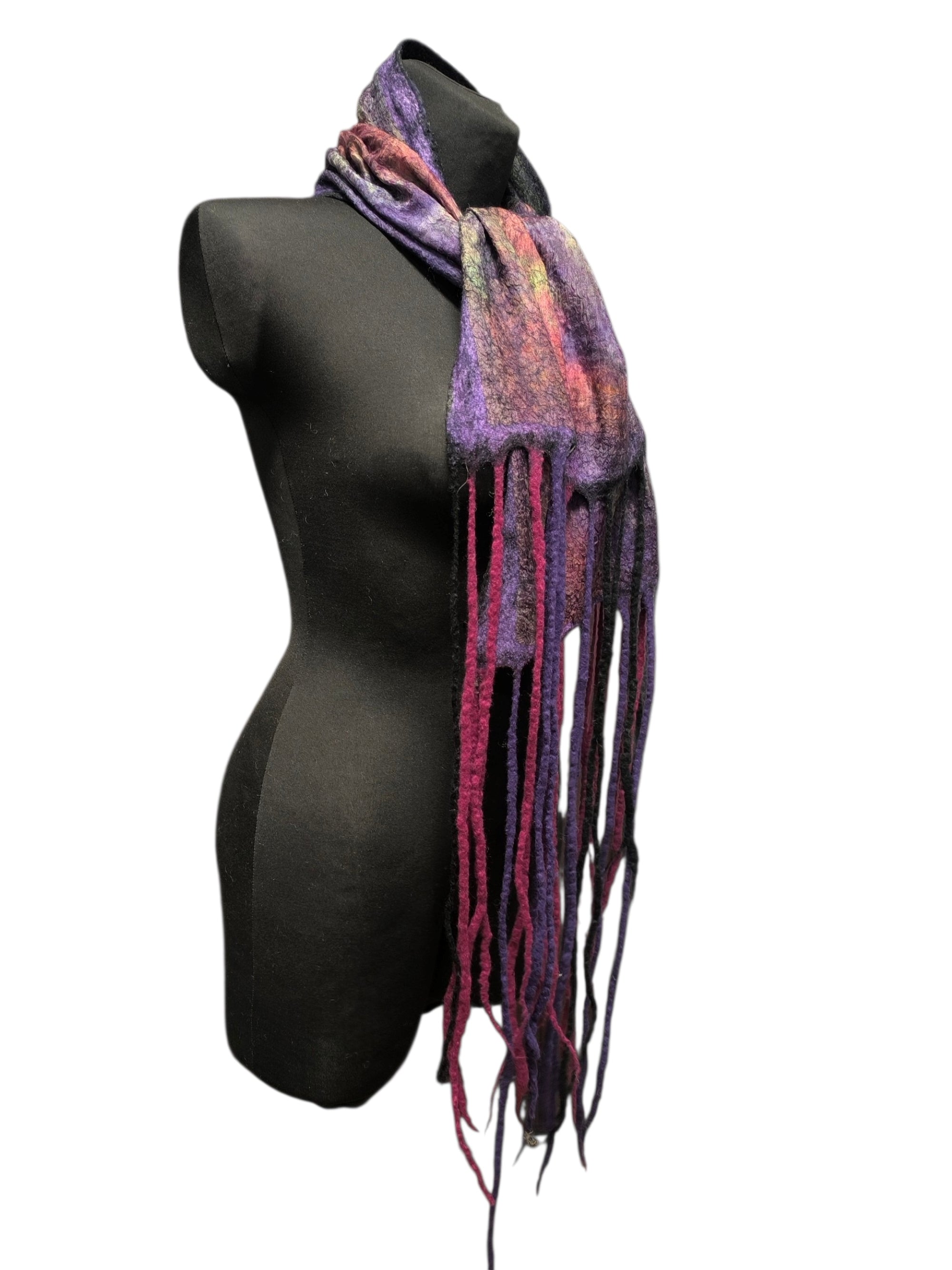 Botanical Print Felted Wool Wrap, Hand Painted Silk Scarf