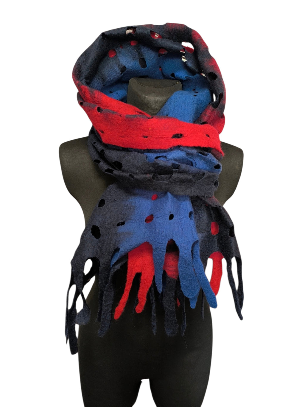Navy Blue Red Merino Wool Scarf