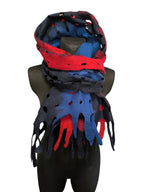 Navy Blue Red Merino Wool Scarf