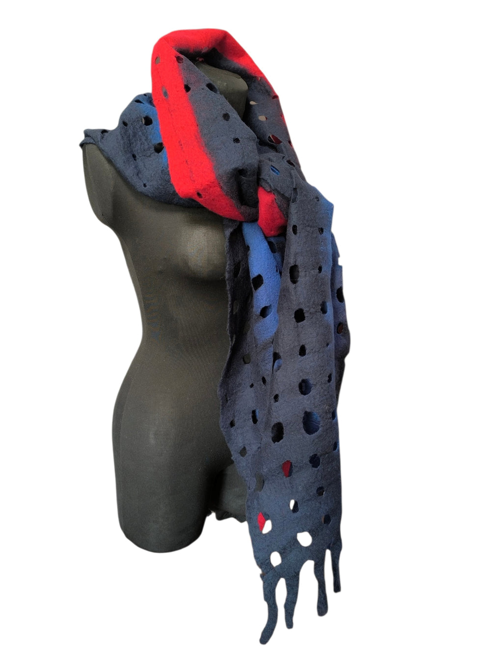 Navy Blue Red Merino Wool Scarf
