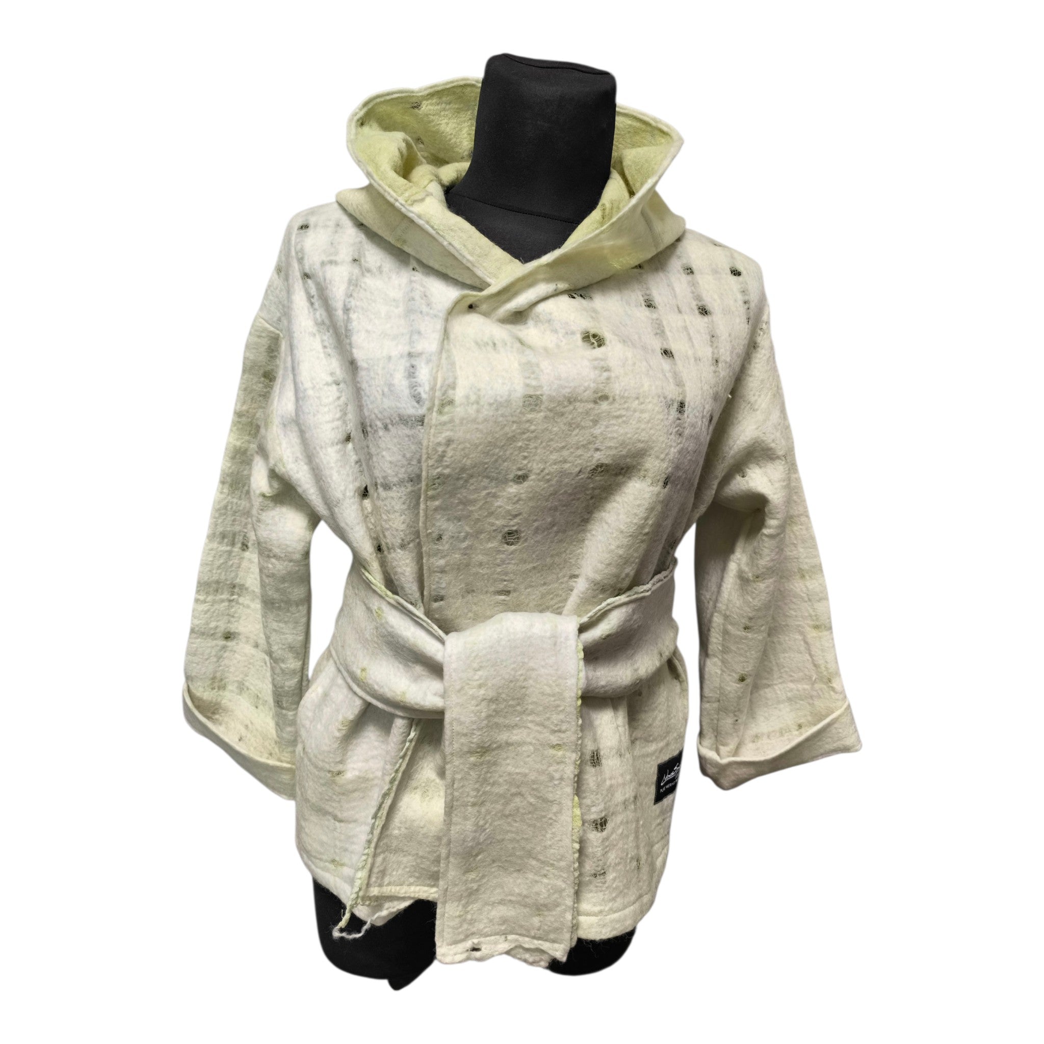 White Merino Wool Hooded Kimono Jacket