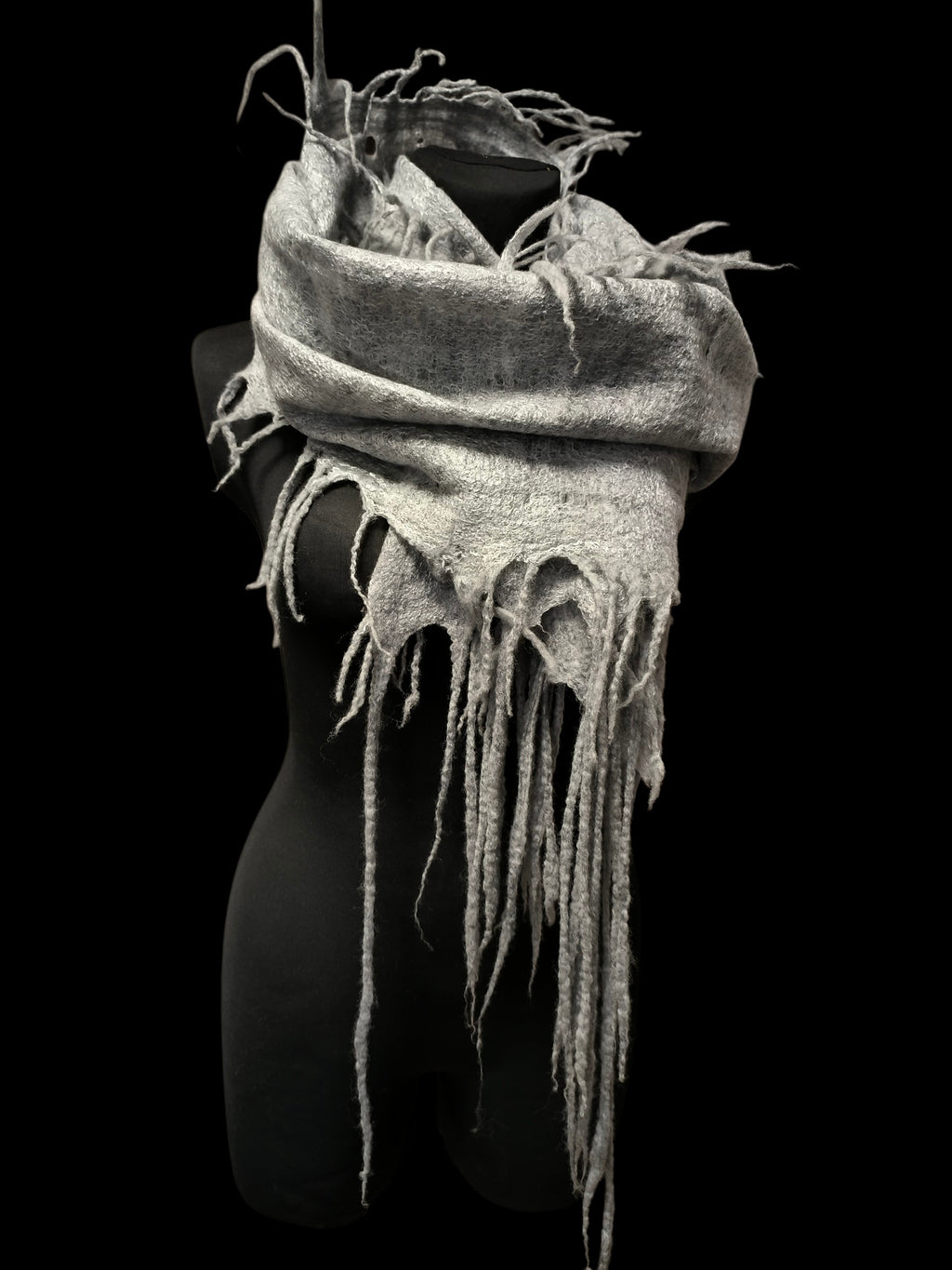 Gray Alpaca Wool Felted Scarf with Tassels