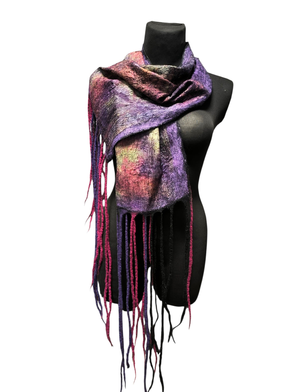Botanical Print Felted Wool Wrap, Hand Painted Silk Scarf