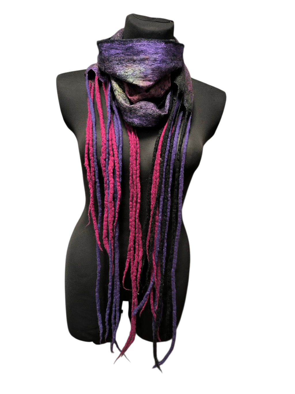Botanical Print Felted Wool Wrap, Hand Painted Silk Scarf